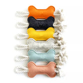6 felt bone shape dog chew toy with rope of different colors